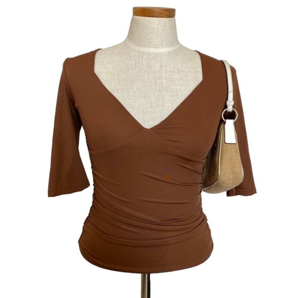 Y2K 90s Babydoll Ruched Top Women M Brown Sweetheart Neckline Coquette‎ NWT
